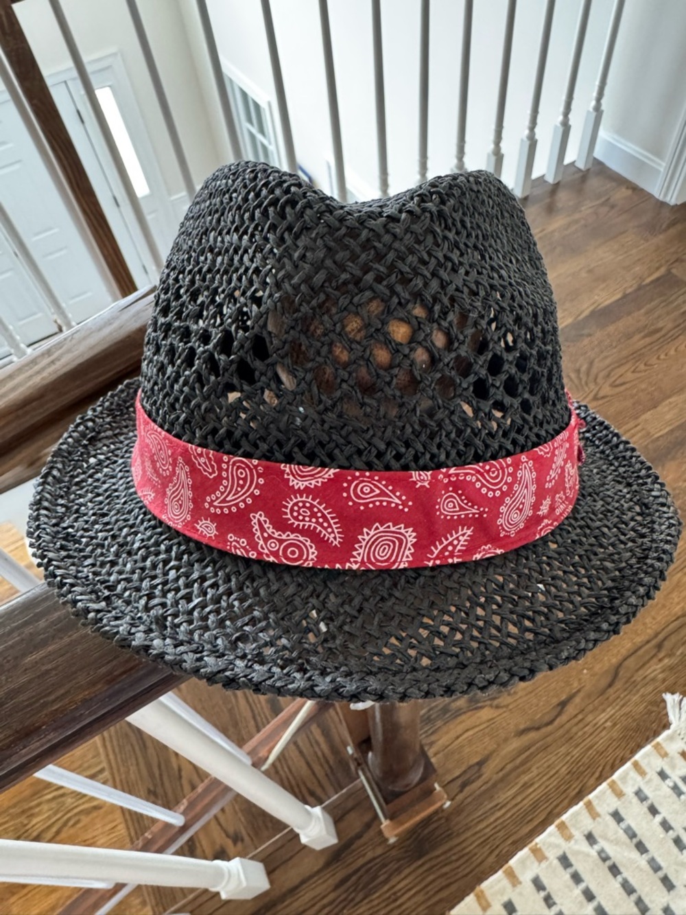 Black Woven Fedora with Red Bandana Trim